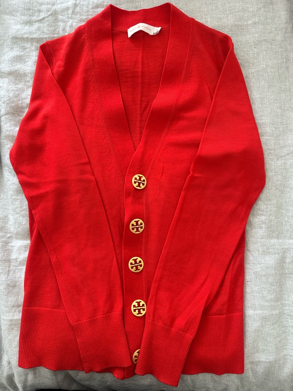 Tory Burch coral V-Neck Logo Button Cardigan